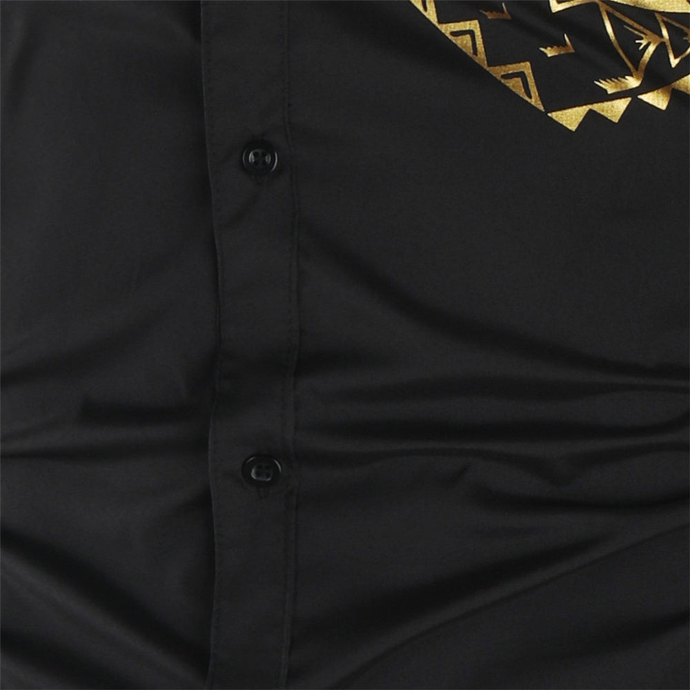Luxury Gold Black Shirt Men New Slim Fit Long Sleeve