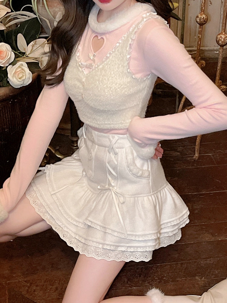 Lace Elegant Mini Skirt and Blouse